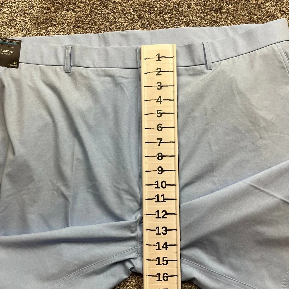 Roundtree Yorke Performance Shorts Mens 46 Flat Front Blue Classic Fit Casual